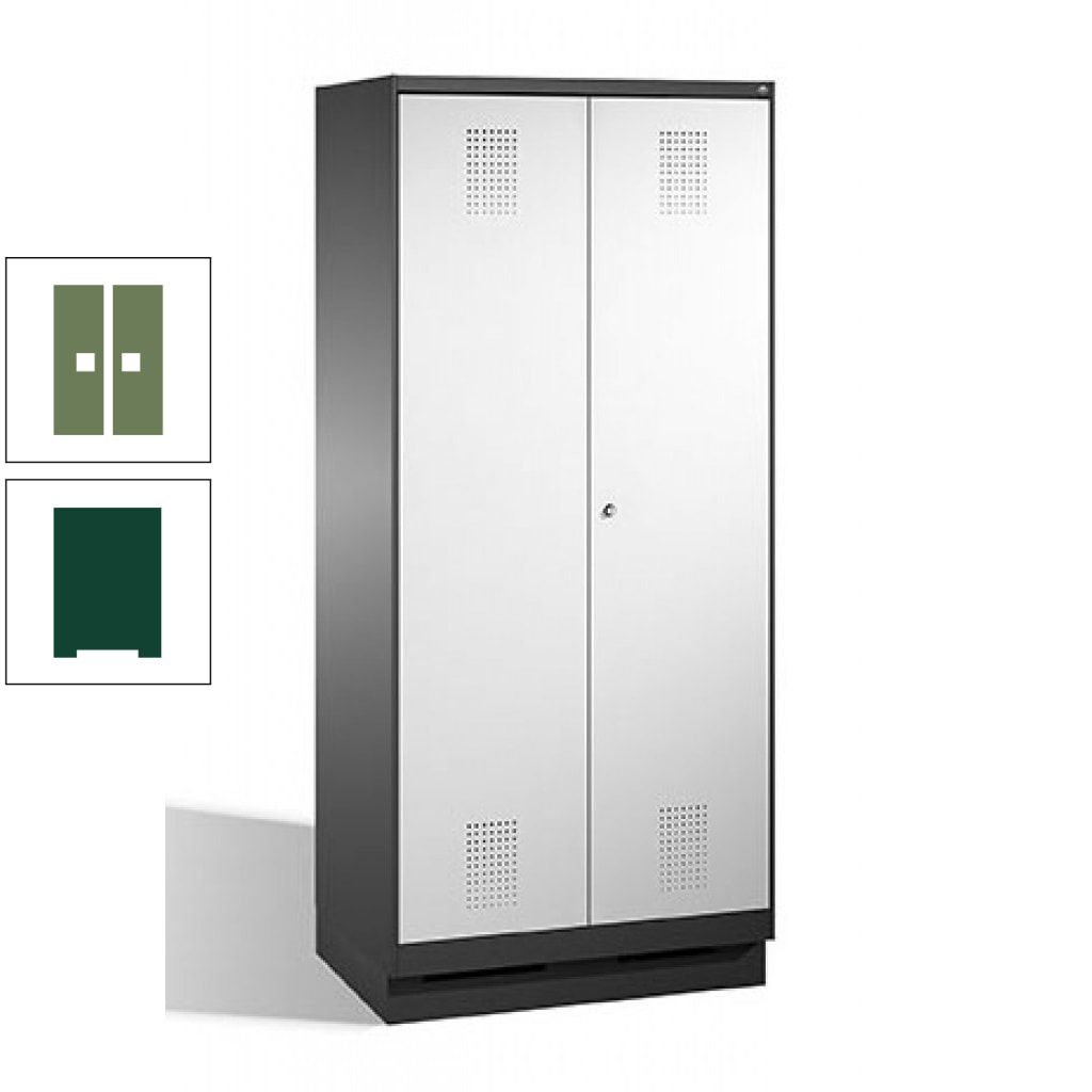 Doppel-Spind, Doppeltüren, Garderobenschrank mit Sockel, 2 Abteile a 400 mm, Korpus anthrazitgrau, Tür anthrazitgrau, 1.800 x 800 x 500 mm (HxBxT)