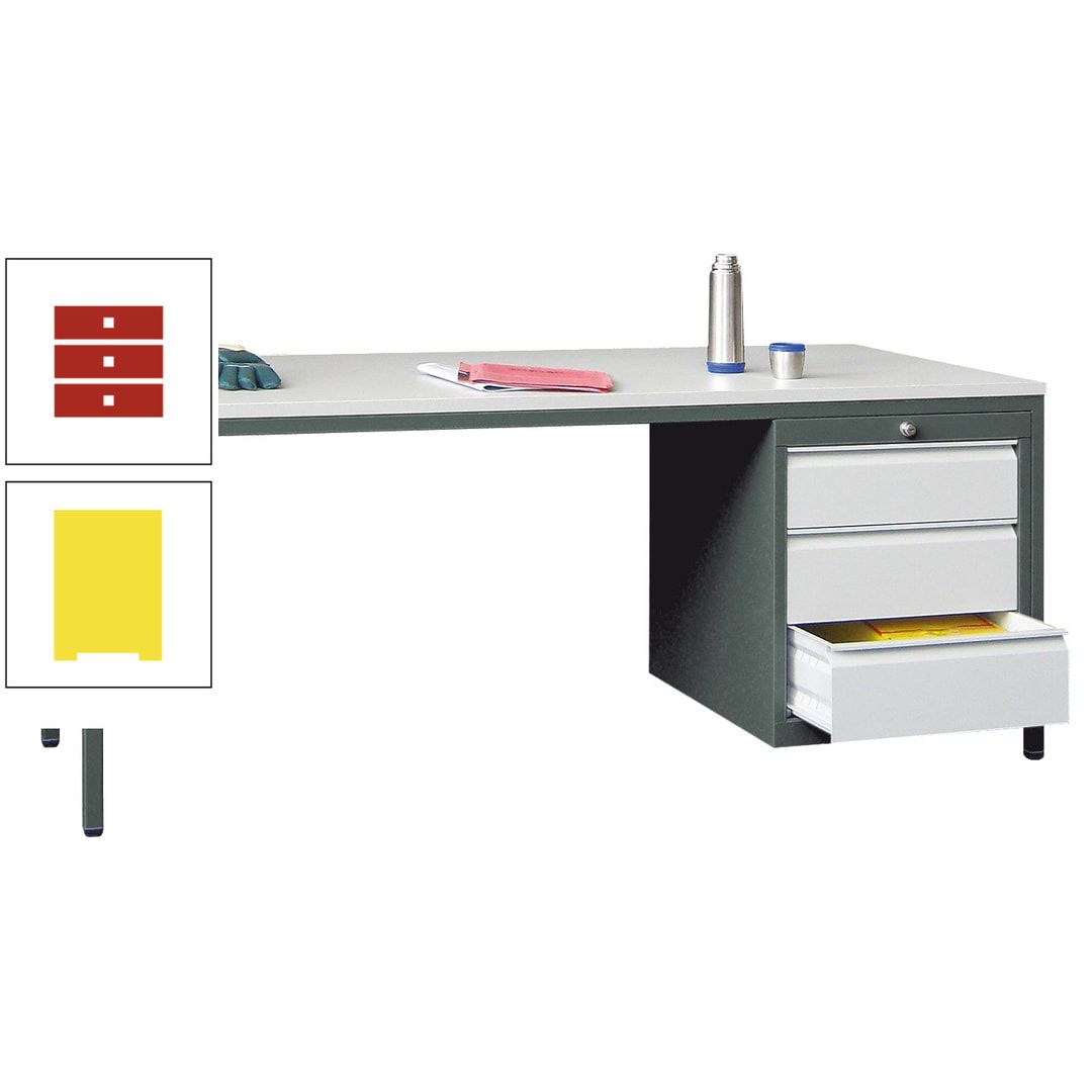 Meisterschreibtisch - 3 Schubladen 150 / 175 mm - 720 x 1.700 x 800 mm (HxBxT) - anthrazitgrau