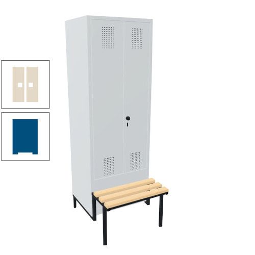 Doppel-Spind, Garderobenschrank, Buche Sitzbank integriert, 2 Abteile a 400 mm, Korpus anthrazitgrau, Tür anthrazitgrau, 1.850 x 800 x 815 mm (HxBxT)