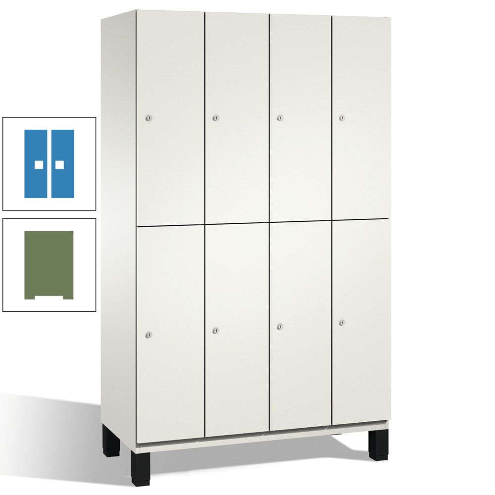 Fächerschrank, Stahlschrank, doppelstöckig, 8 Fächer, mit Füßen, Korpus enzianblau, Tür Fernblau, 1.980 x 1.200 x 525 mm (HxBxT)