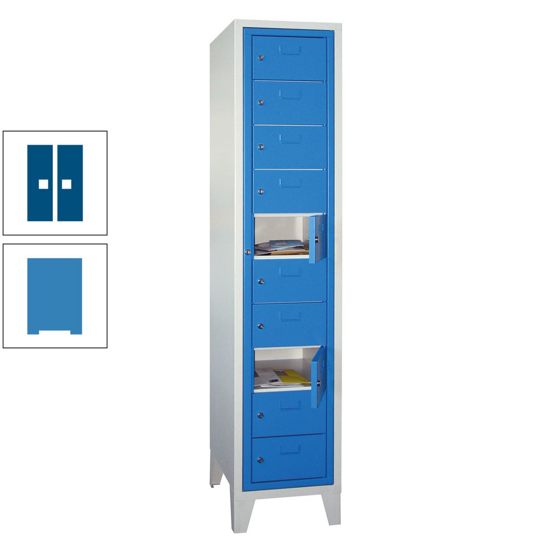 Schließfachschrank - Wäscheausgabeschrank - 10 Fächer a 315 mm - 1.850x400x500 mm (HxBxT) - Füße - Zylinderschloss - anthrazitgrau