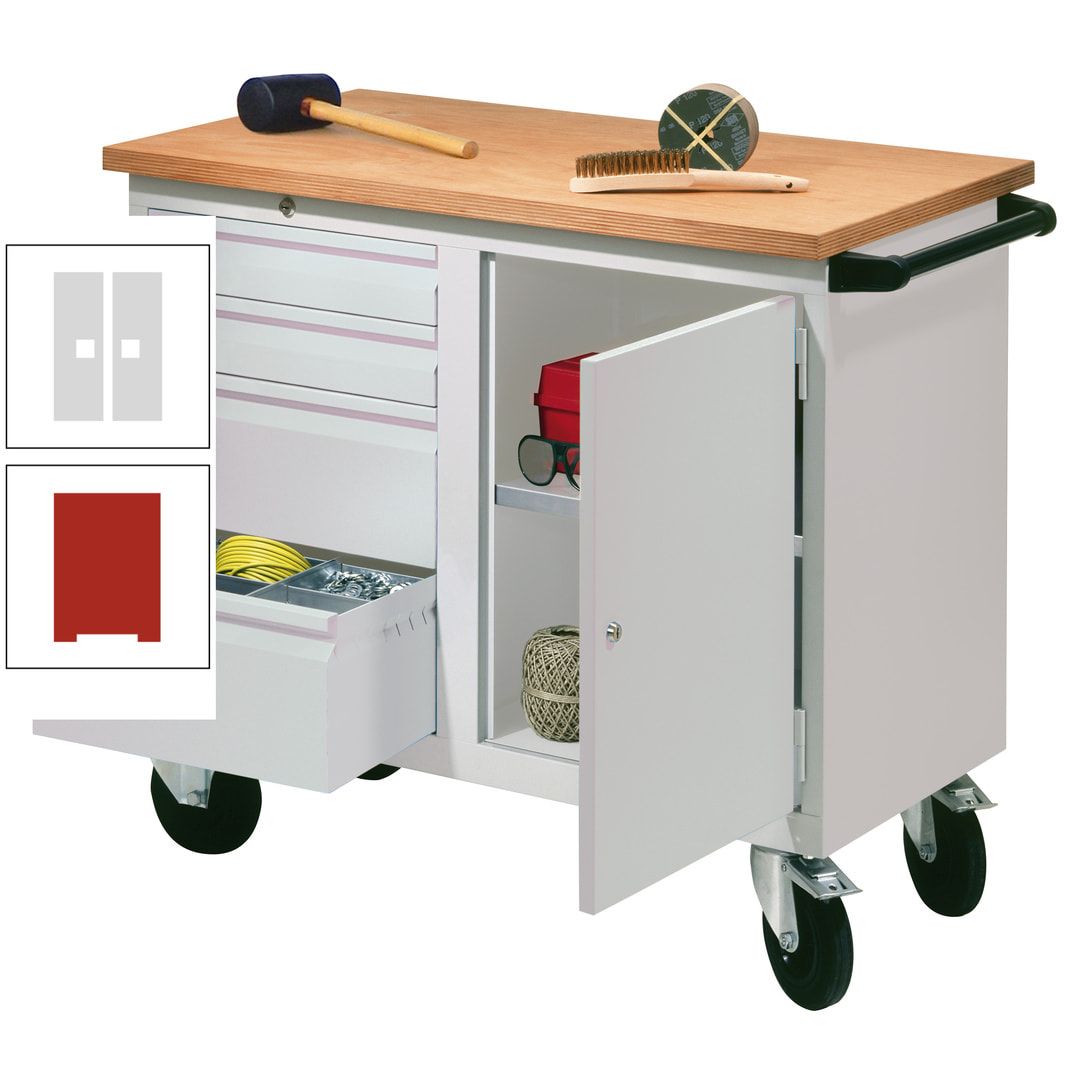 Mobile Werkbank - Werkstattwagen - 915 x 1.090 x 600 mm - 4 Schubladen und Schrankfach - anthrazitgrau