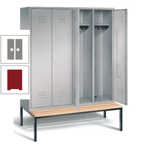 Doppel-Spindschrank, Buche Sitzbank untergebaut, 4 Abteile a 400 mm, Korpus lichtgrau, Tür anthrazitgrau, 2.090 x 1.590 x 815 mm (HxBxT)