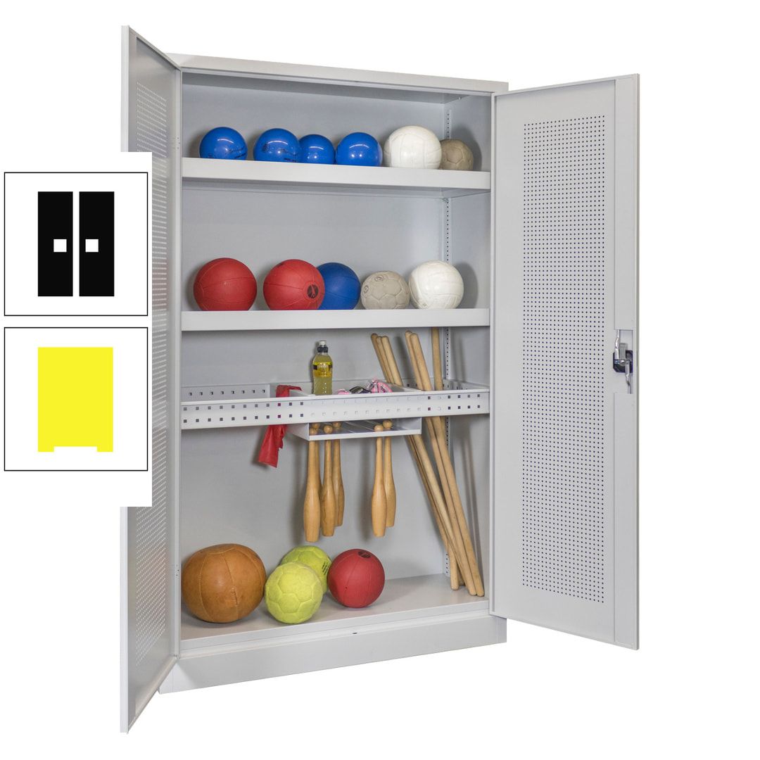 Sportschrank - Lochfeldtüren - Variante 2 - 1.950x1.200x500 mm (HxBxT) - anthrazitgrau