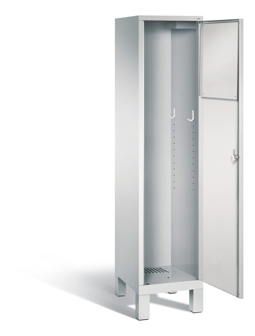 Wäschesammelschrank, Wäscheschrank, Stahlschrank, mit Füßen, Pendelklappe, Korpus Pastellgelb, Tür anthrazitgrau, 1.850 x 420 x 500 mm (HxBxT)