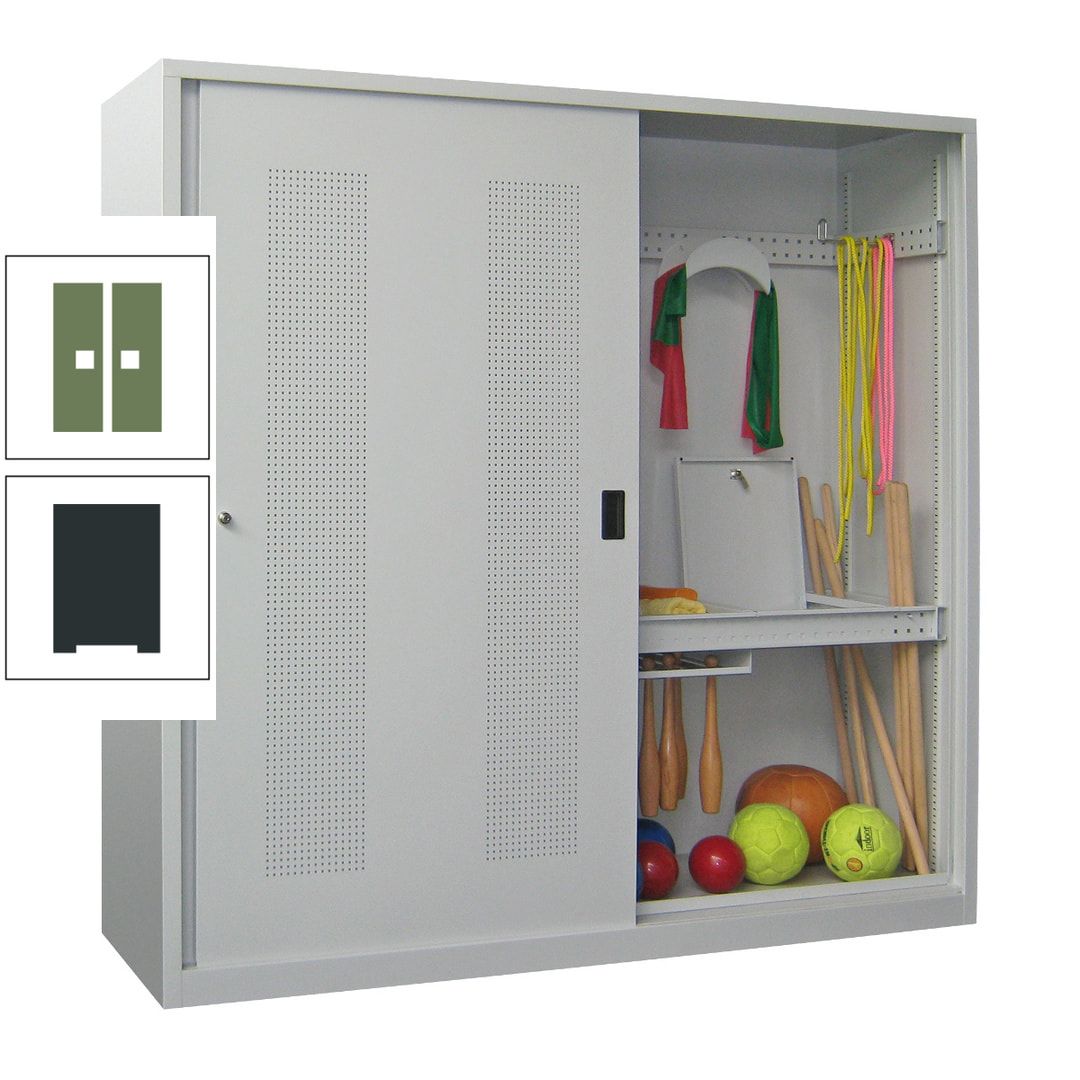 Ballschrank - Schiebetüren mit Lochfeld - Trennwand - 1.950x2.000x600 mm (HxBxT) - anthrazitgrau