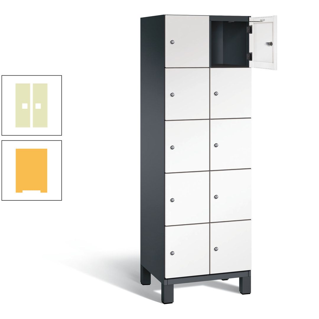 Fächerschrank, Stahlschrank, 10 Fächer, Türöffnungsbegrenzer, Füße, 1.980 x 600 x 525 mm (HxBxT), Korpus anthrazitgrau, Front anthrazitgrau