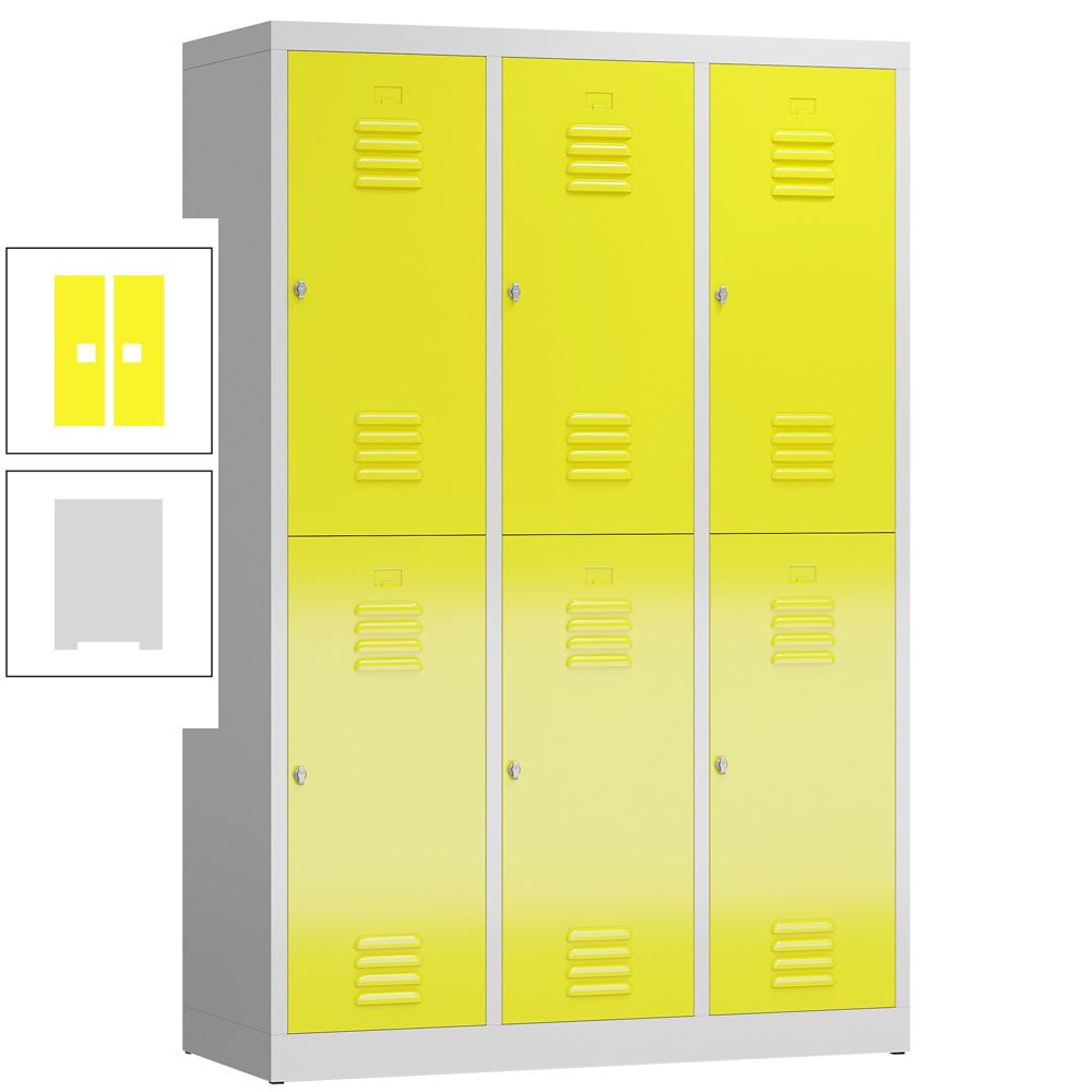 Garderobenschrank, Doppelstockspind, 3 Abteil, 6 Fächer, 1.800 x 1.185 x 500 mm (HxBxT), Drehriegel, Stahl, Korpus: lichtgrau, Front: anthrazitgrau