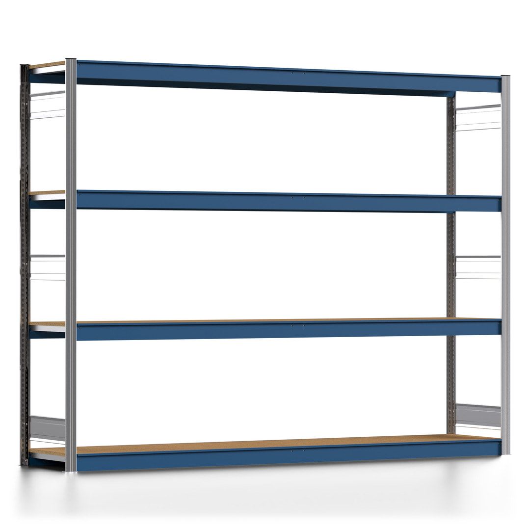 Weitspannregal EMIL - 2.000 x 2.570 x 500 mm (HxBxT) - Fachlast 400 kg - Holzböden - Lagerregal - Anbauregal