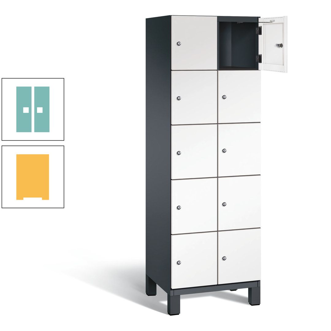 Fächerschrank, Stahlschrank, 10 Fächer, Türöffnungsbegrenzer, Füße, 1.980 x 600 x 525 mm (HxBxT), Korpus anthrazitgrau, Front anthrazitgrau