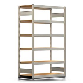 Archivregal mit Holzböden - Tiefenriegel - 6 Ebenen - 250 kg - 2.075 x 1.285 x 600 mm (HxBxT) - erweiterbar - verzinkt - Steckregal BERT