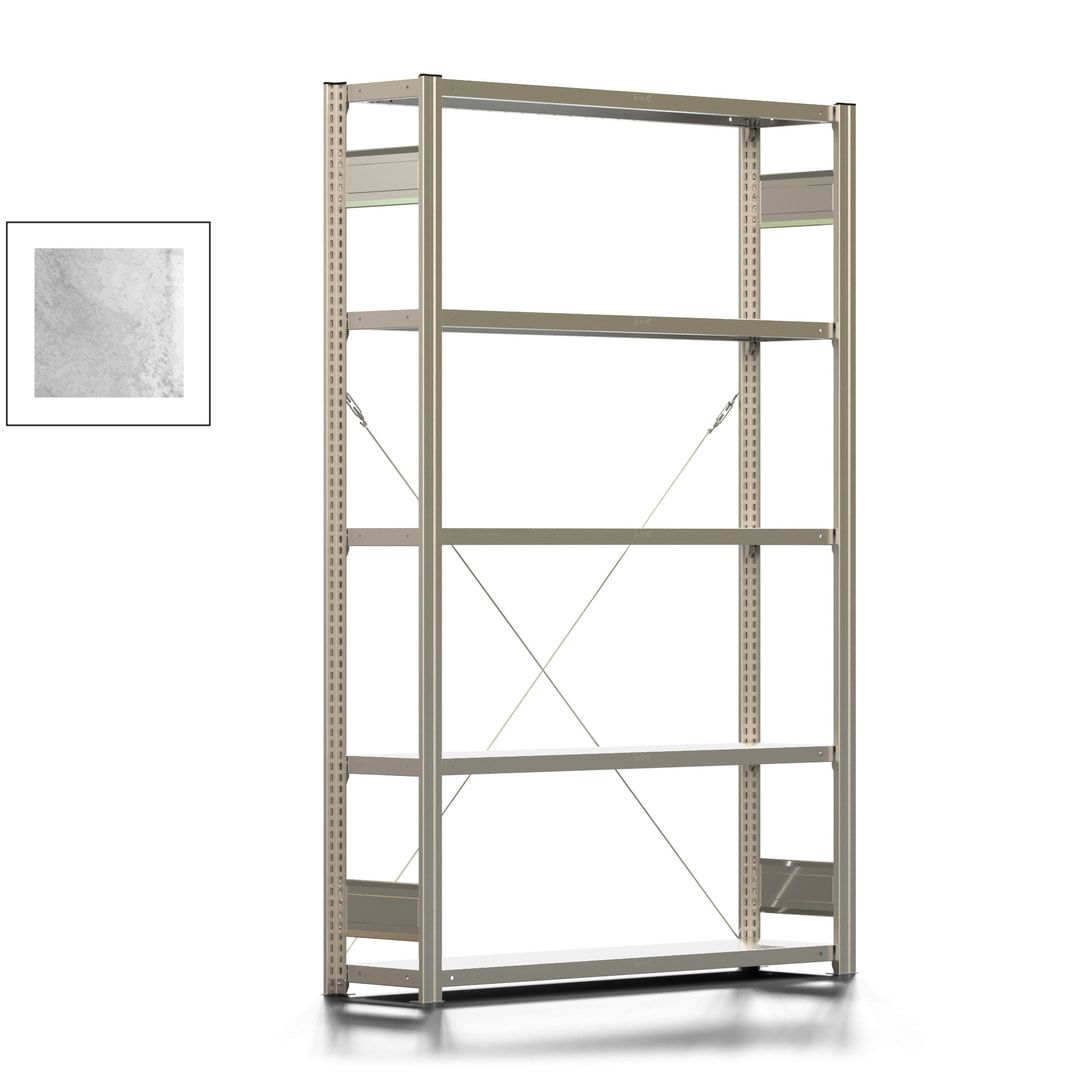 Fachbodenregal mit Tiefenriegel - 350 kg - 2.000 x 1.285 x 326 mm (HxBxT) - Anbauregal - 5 Böden - enzianblau - Lagerregal - Steckregal BERT