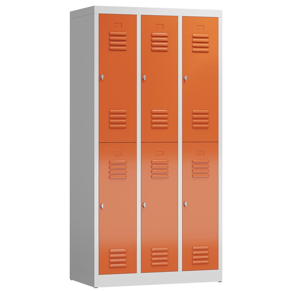 Garderobenschrank, Doppelstockspind, 3 Abteil, 6 Fächer, 1.800 x 870 x 500 mm (HxBxT), Stahl, Drehriegel, Korpus: lichtgrau, Front: anthrazitgrau