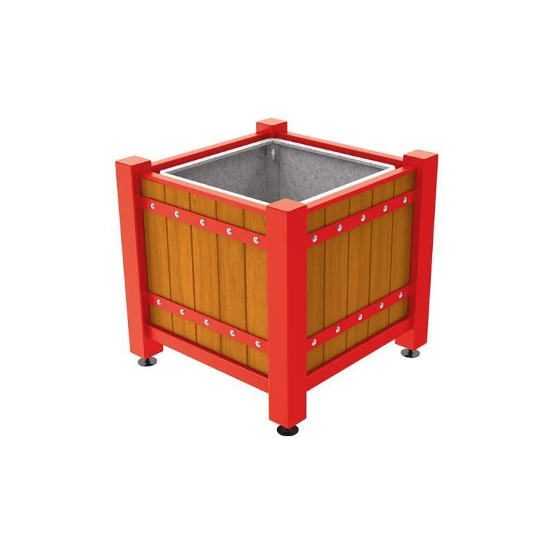 Pflanzbehälter, Pflanzgefäß, verzinkt, Eichenholzverkleidung, innen feuerverzinkt mit Verladungsgriffen , 855 x 880 x 880 mm(HxBxT), enzianblau