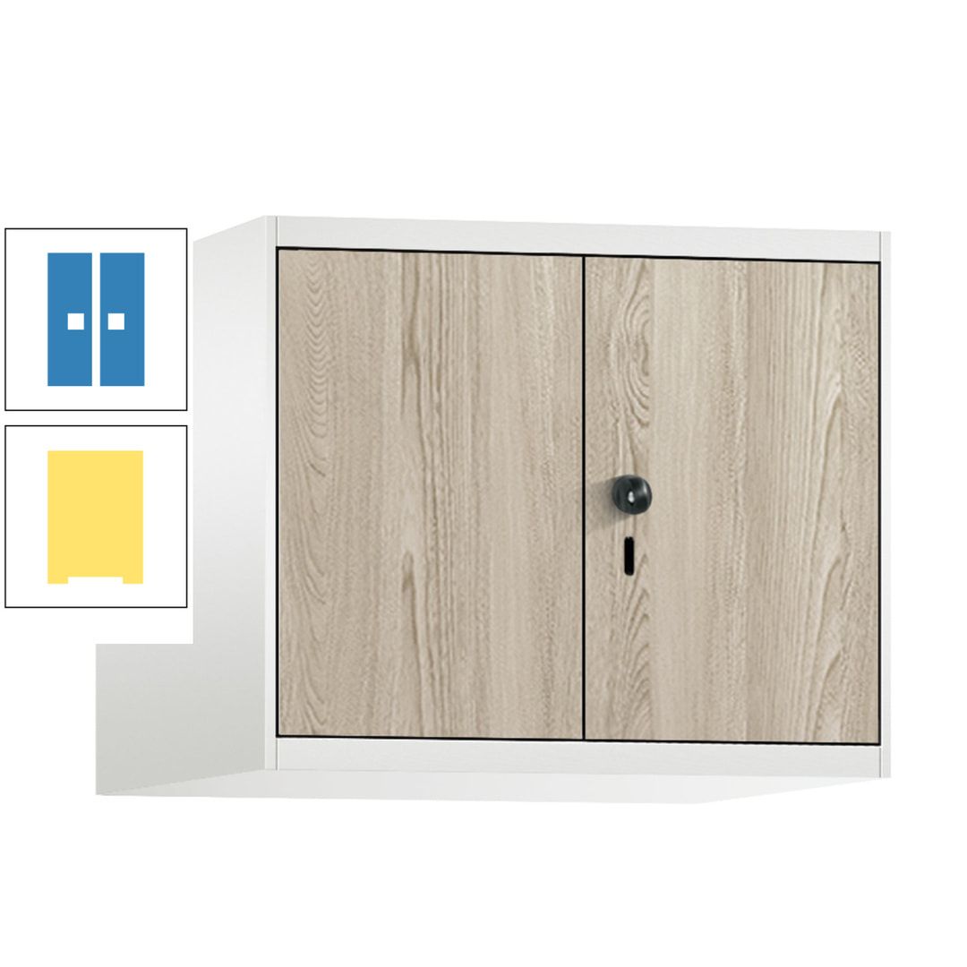 Aufsatzschrank, Schrankaufsatz, Türen paarweise, 2 Fächer a 300 mm, Farbe Pastellgelb, Tür anthrazitgrau , 500 x 600 x 500 mm (HxBxT)