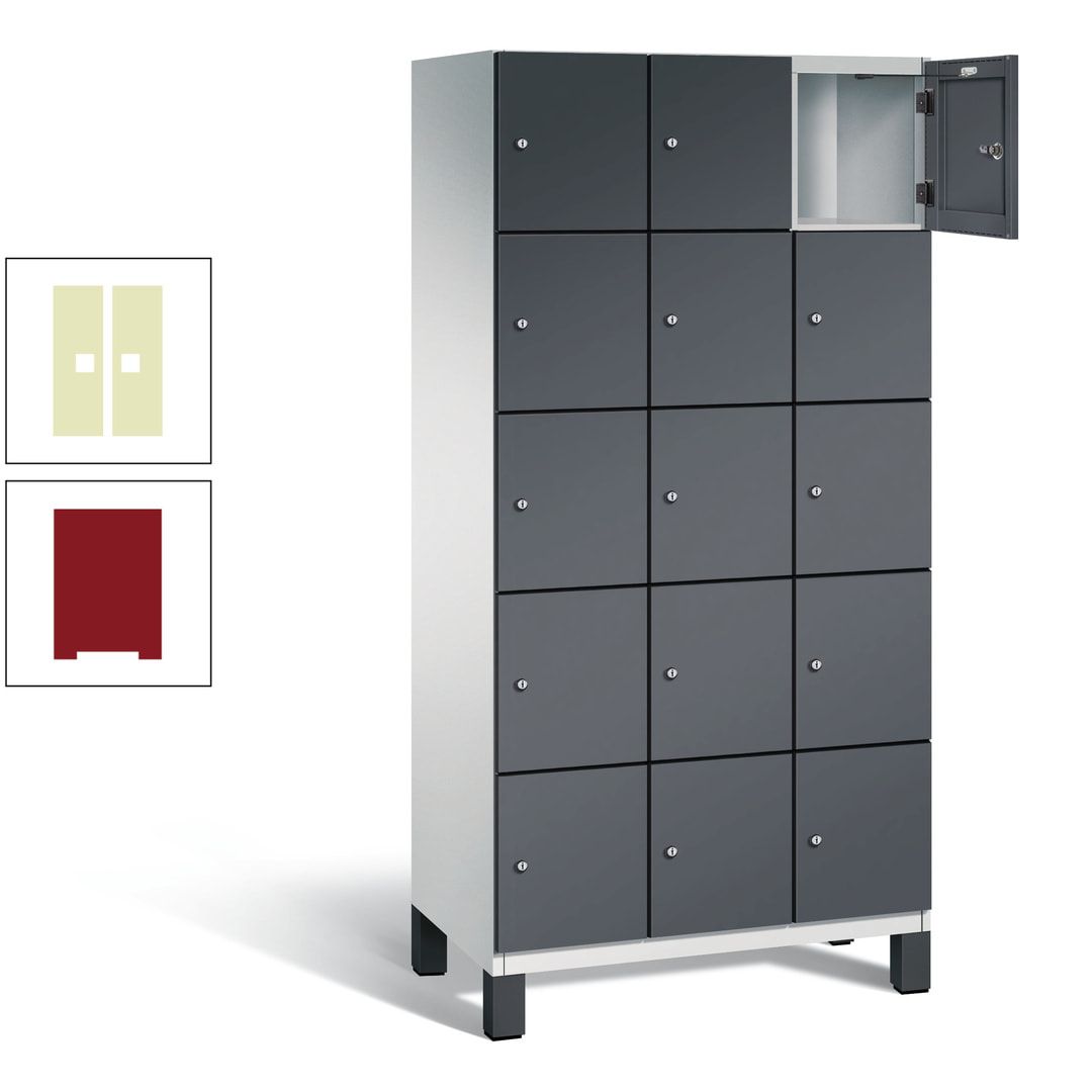 Fächerschrank, Stahlschrank, 15 Fächer, Türöffnungsbegrenzer, Füße, 1.980 x 900 x 525 mm (HxBxT), Korpus anthrazitgrau, Front anthrazitgrau