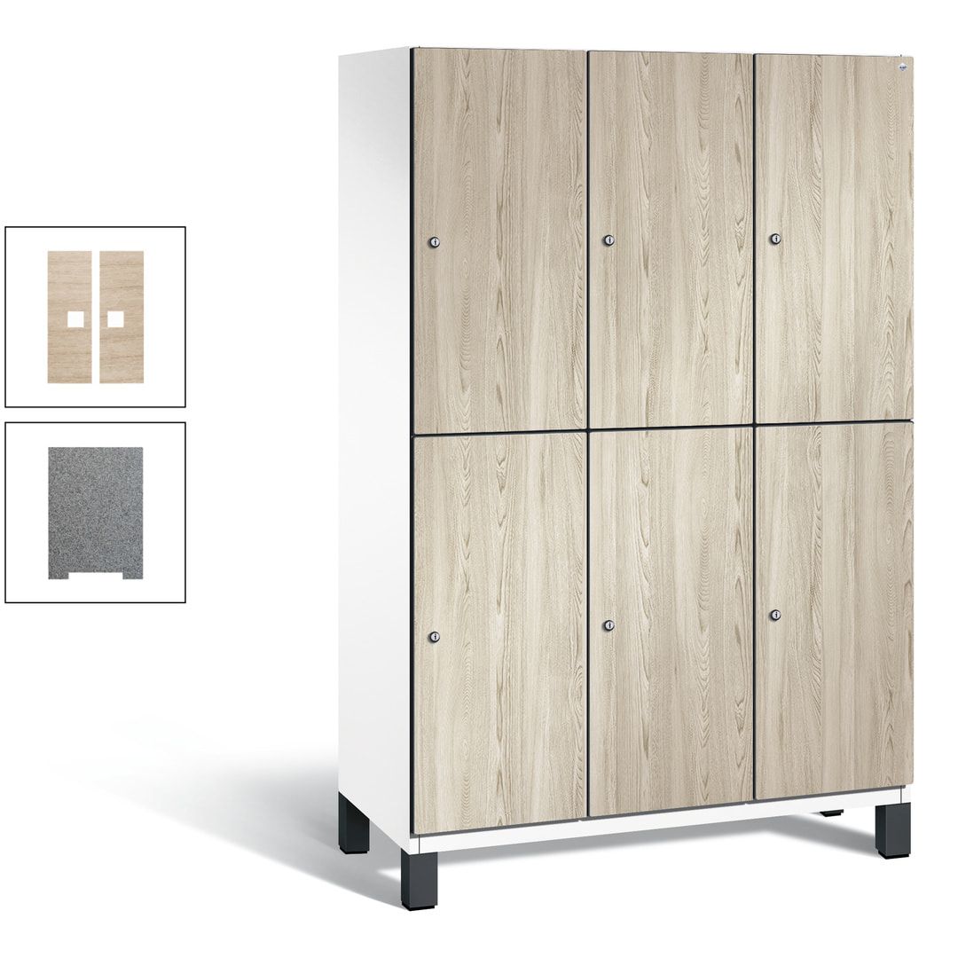 Fächerschrank, Garderobenschrank, mit Füßen, 3 Abteile, 1.980 x 1.200 x 525 mm (HxBxT), Korpus anthrazitgrau, Tür Donau-Ahorn