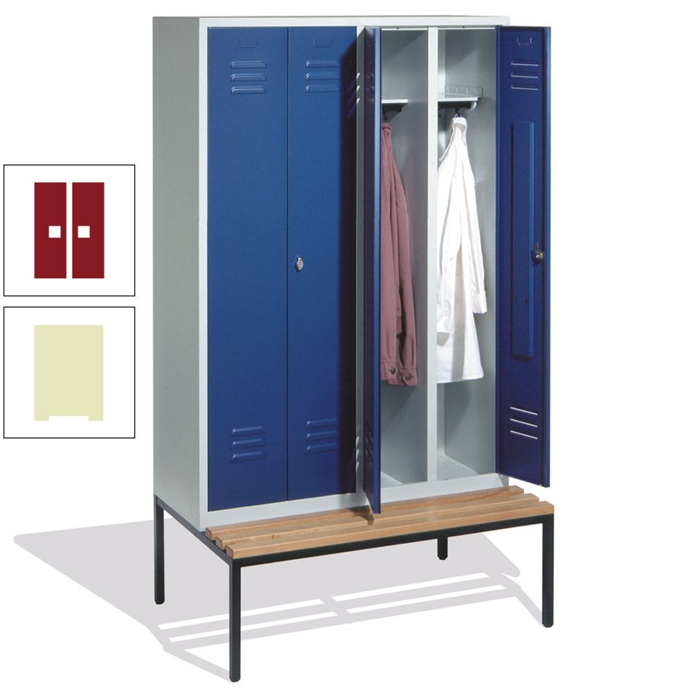 Doppel-Spindschrank, Buche Sitzbank untergebaut, 4 Abteile a 300 mm, Korpus lichtgrau, Tür anthrazitgrau, 2.090 x 1.190 x 815 mm (HxBxT)