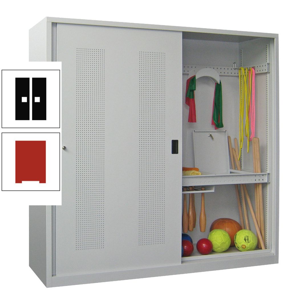 Ballschrank - Schiebetüren mit Lochfeld - Trennwand - 1.950x2.000x600 mm (HxBxT) - anthrazitgrau