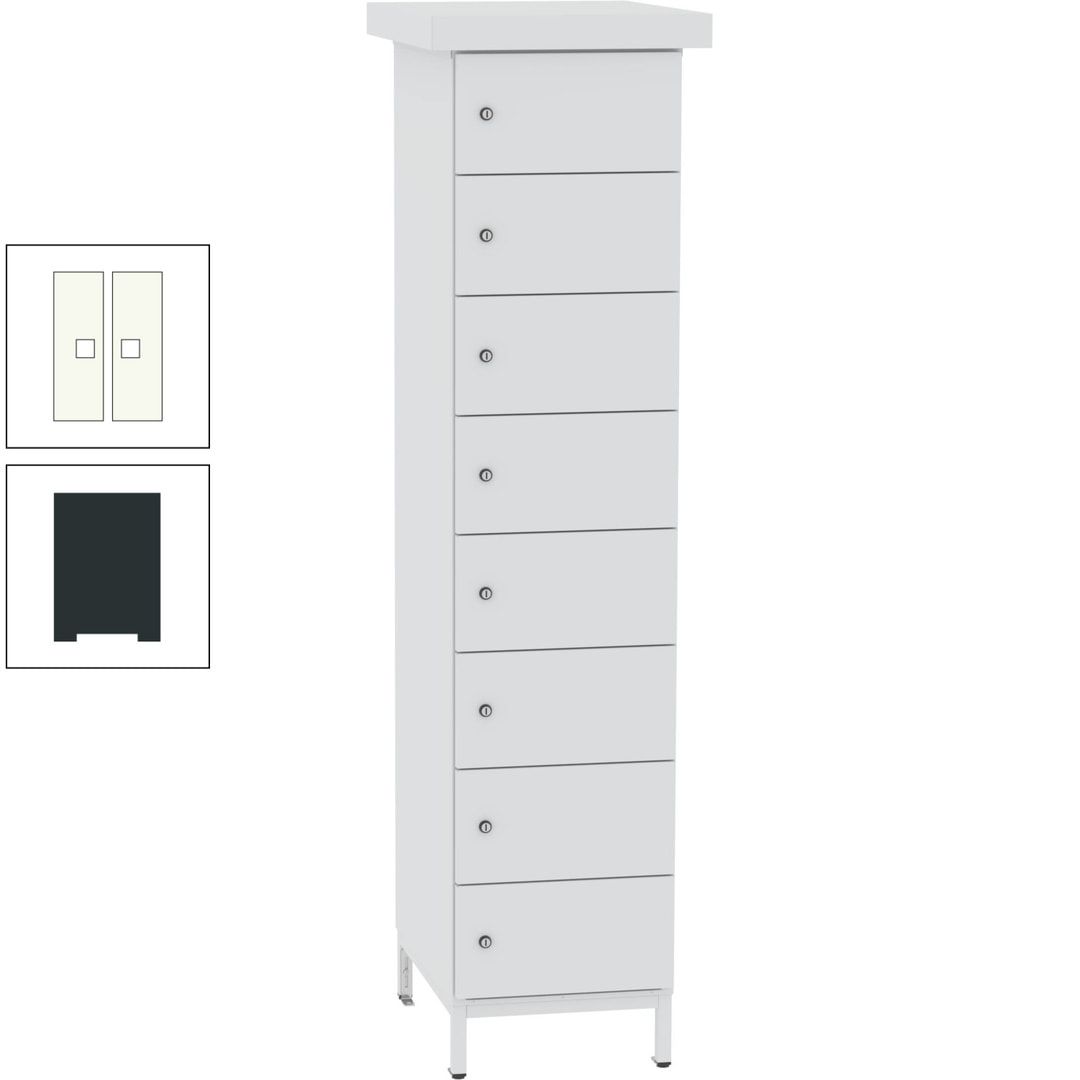 Akkuschrank, Batterieladeschrank, 8 Fächer, Schutzart IP54, Schuko, 1.855 x 400x 570 mm (HxBxT), Korpusfarbe anthrazitgrau, Frontfarbe anthrazitgrau