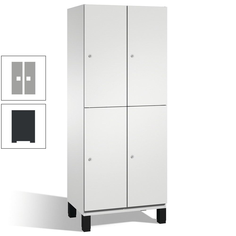 Fächerschrank, Stahlschrank, doppelstöckig, 4 Fächer, Füße, Korpus anthrazitgrau, Tür anthrazitgrau, 1.980 x 600 x 525 mm (HxBxT)