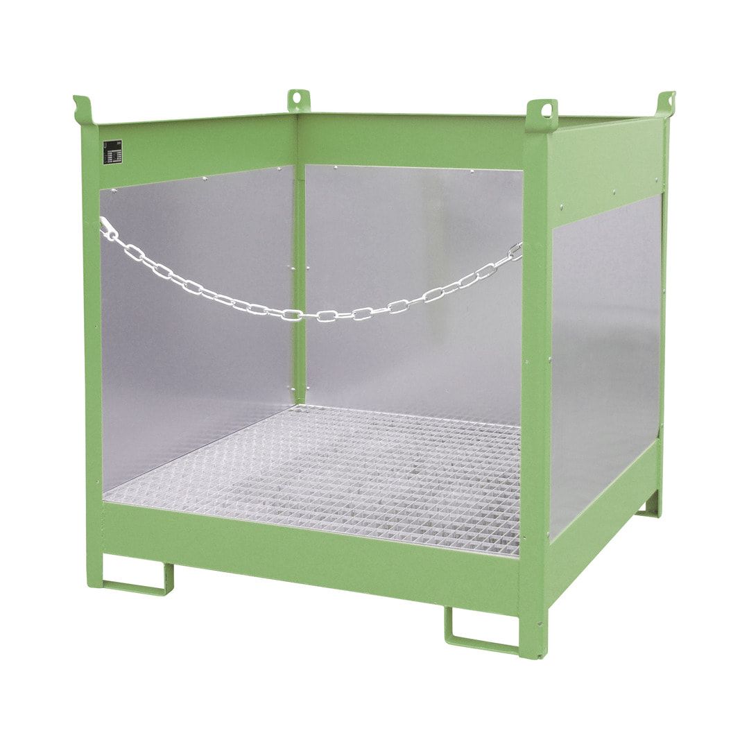 Fass-Stapelpalette - für 4 x 200-l-Fässer - Volumen 220 l - 1.435 x 1.410 x 1.410 mm (HxBxT) - Spritzschutzwände - feuerrot