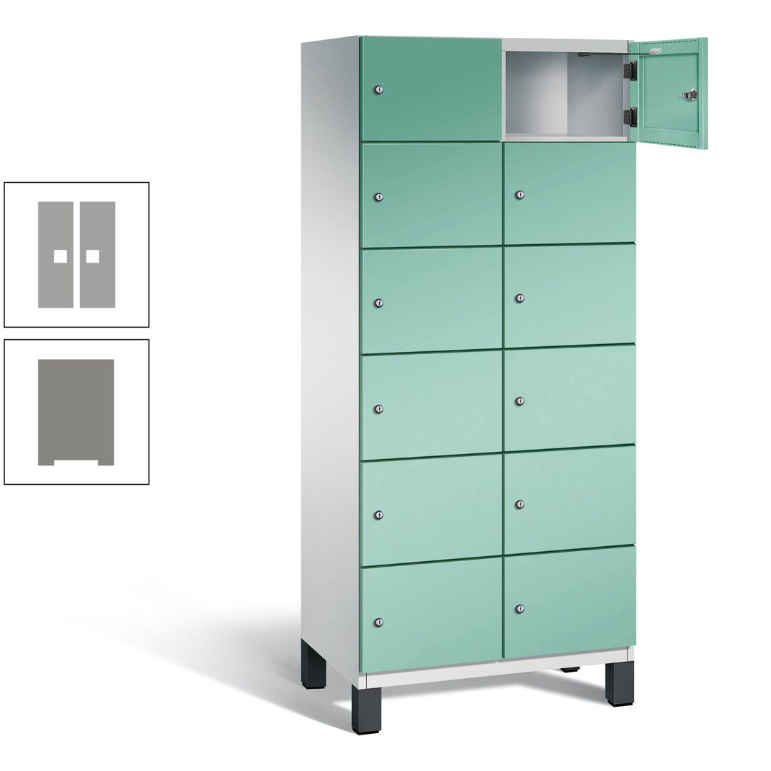 Fächerschrank, Stahlschrank, 12 Fächer, Türöffnungsbegrenzer, Füße, 1.980 x 800 x 525 mm (HxBxT), Korpus anthrazitgrau, Front anthrazitgrau