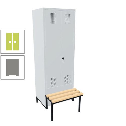 Doppel-Spind, Garderobenschrank, Buche Sitzbank integriert, 2 Abteile a 400 mm, Korpus anthrazitgrau, Tür anthrazitgrau, 1.850 x 800 x 815 mm (HxBxT)