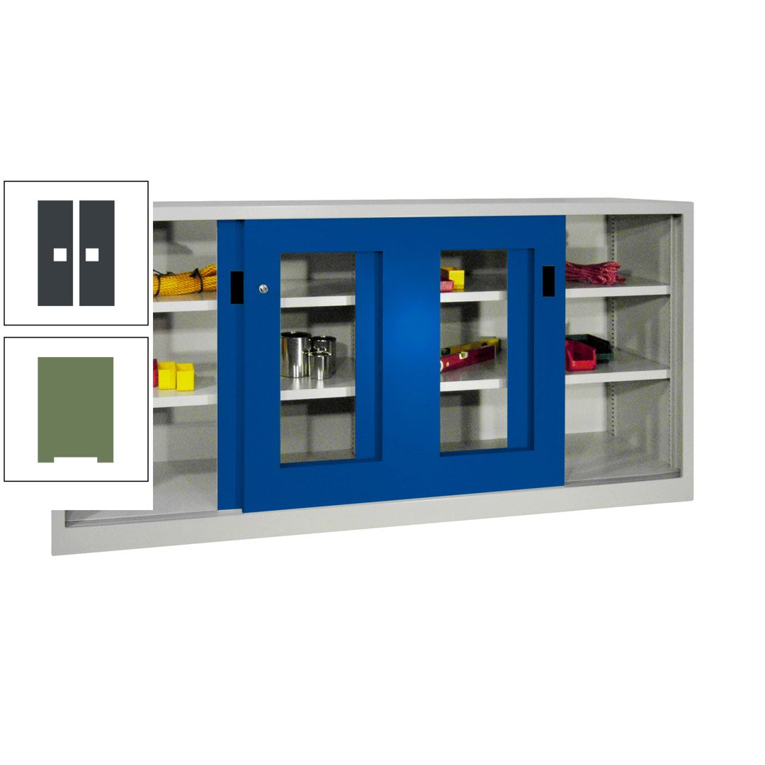 Schiebetürenschrank - Sichtfenstertüren - 1.000x2.000x400 mm (HxBxT) - 4 Böden, gepulvert - Zylinderschloss - anthrazitgrau