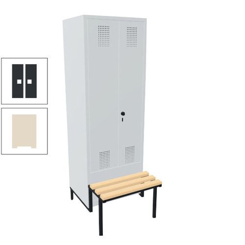 Doppel-Spind, Garderobenschrank, Buche Sitzbank integriert, 2 Abteile a 400 mm, Korpus anthrazitgrau, Tür anthrazitgrau, 1.850 x 800 x 815 mm (HxBxT)