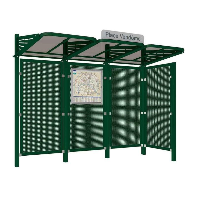 Buswartehalle - Unterstand - Stahlblech Verkleidung rechts - Fahrplankasten - Haltestellenschild - 2.200 x 3.000 x 1.500 mm (HxBxT) - enzianblau