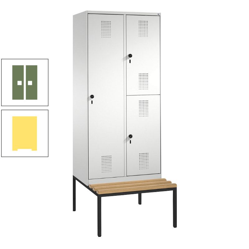 Garderobenschrank, Spind ein- und doppelstöckig Sitzbank, 2 Abteile, 3 Fächer, 2.090 x 800 x 500 mm (HxBxT), Front anthrazitgrau, Korpus anthrazitgrau