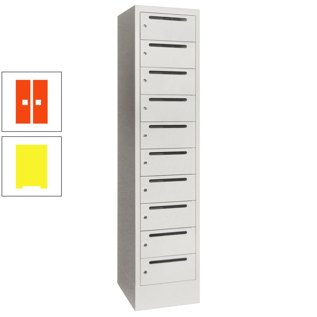 Postverteilerschrank, Schließfachschrank, 1 Abteil a 400 mm, 10 Fächer, 1.850 x 400 x 500 mm (HxBxT), Korpus anthrazitgrau, Front anthrazitgrau