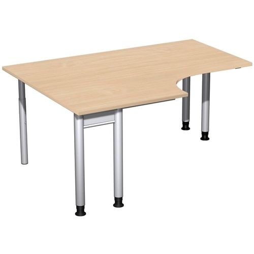 Eckschreibtisch, Eckteil 800 mm, links, Füße einseitig verkürzt, 4-Fuß Pro, höhenverstellbar, 680-800 x 1.600 x 1.200 mm (HxBxT), Dekor Ahorn