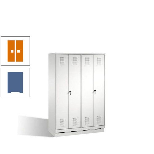 Doppel-Spind, Doppeltüren, Garderobenschrank mit Sockel, 4 Abteile a 300 mm, Korpus anthrazitgrau, Tür anthrazitgrau, 1.800 x 1.200 x 500 mm (HxBxT)