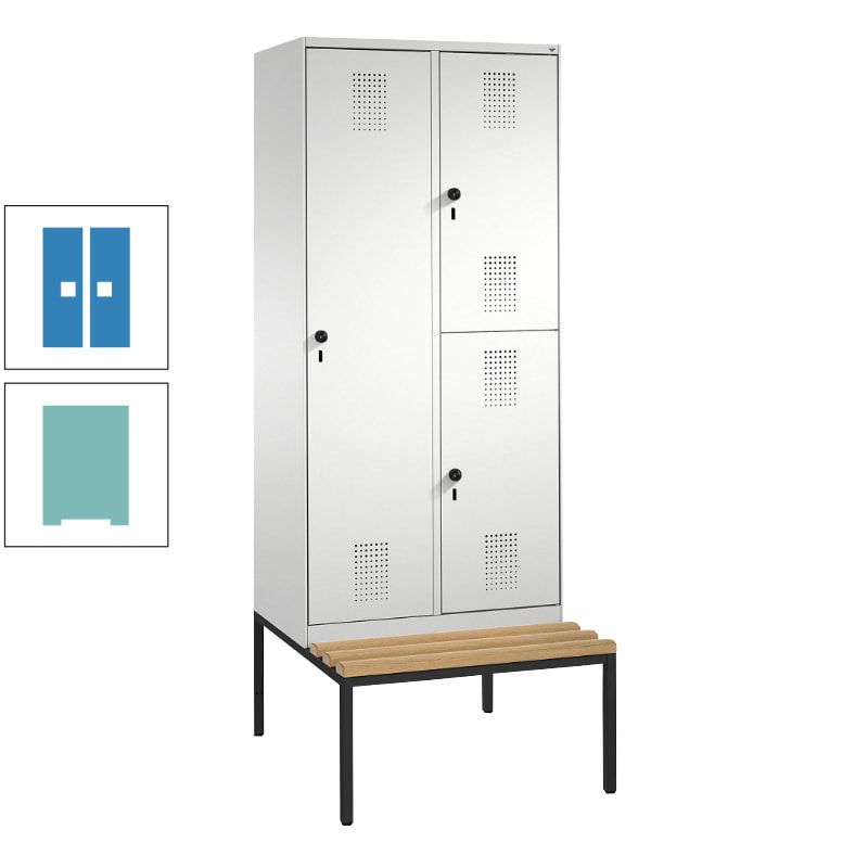 Garderobenschrank, Spind ein- und doppelstöckig Sitzbank, 2 Abteile, 3 Fächer, 2.090 x 800 x 500 mm (HxBxT), Front anthrazitgrau, Korpus anthrazitgrau