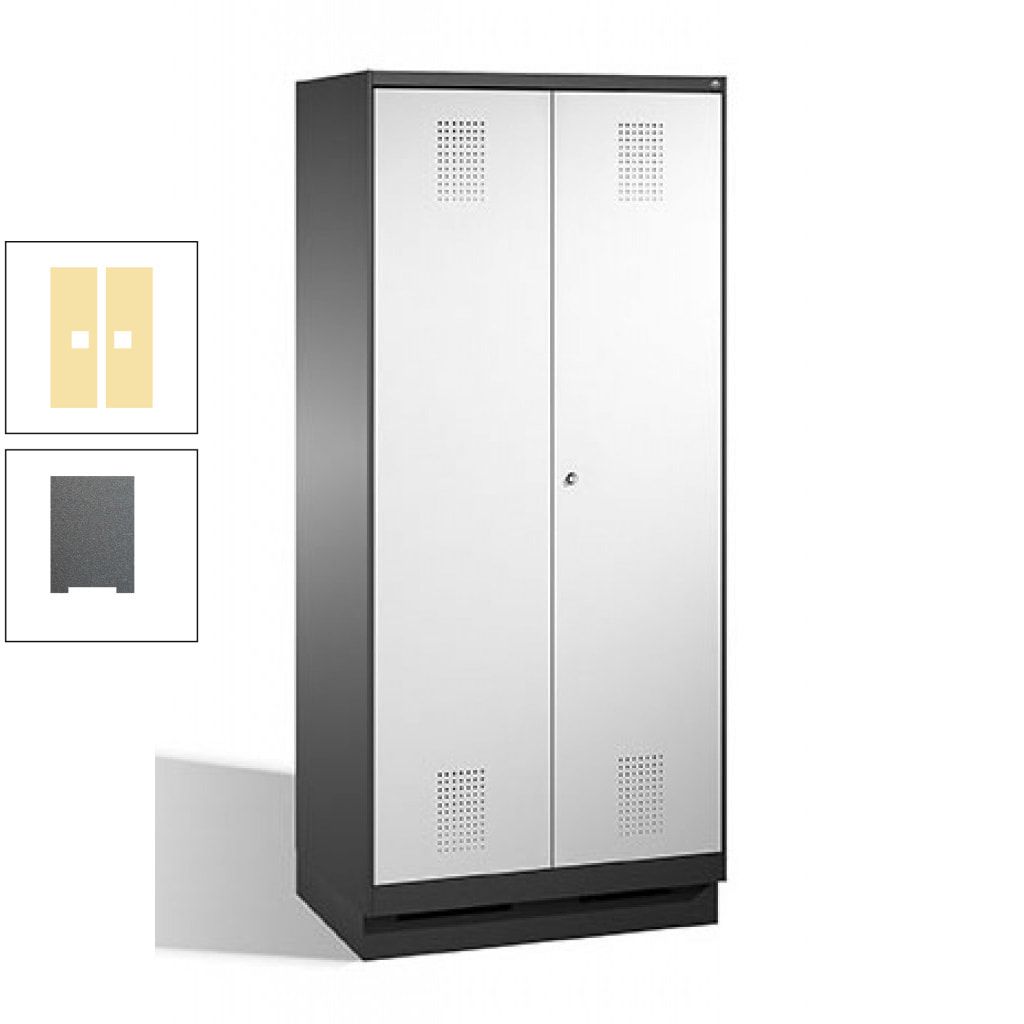Doppel-Spind, Doppeltüren, Garderobenschrank mit Sockel, 2 Abteile a 400 mm, Korpus anthrazitgrau, Tür anthrazitgrau, 1.800 x 800 x 500 mm (HxBxT)