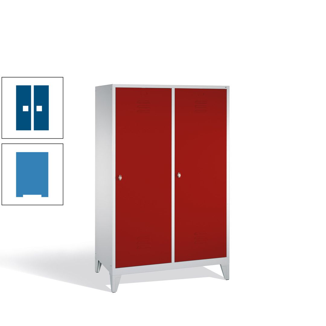 Doppel-Spind mit 2 Großtüren, Garderobenschrank mit Füßen, 4 Abteile a 300 mm, Korpus anthrazitgrau, Tür anthrazitgrau, 1.850 x 1.190 x 500 mm (HxBxT)