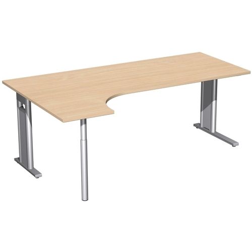 Eckschreibtisch, Ecke links, Füße einseitig verkürzt, C-Fuß Pro, 720 x 1.600 x 1.200 mm (HxBxT), Gestell silber, Dekor Ahorn