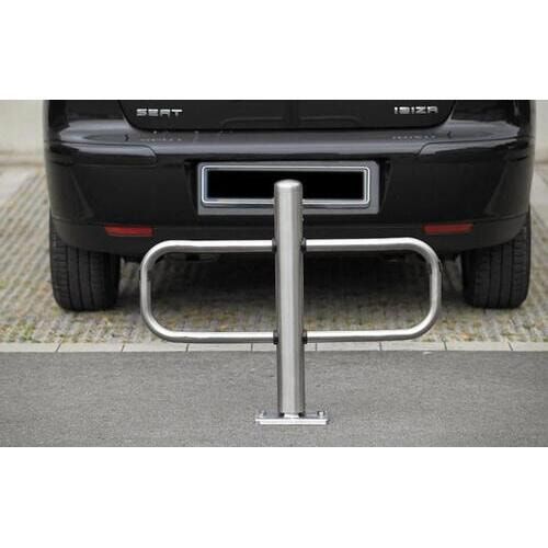 Sperrbügel aus Edelstahl, kippbar, zum Aufschrauben, abschließbar mit Profil-Zylinder, 630 x 820 mm (HxB)