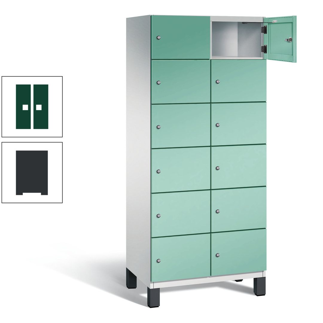 Fächerschrank, Stahlschrank, 12 Fächer, Türöffnungsbegrenzer, Füße, 1.980 x 800 x 525 mm (HxBxT), Korpus anthrazitgrau, Front anthrazitgrau