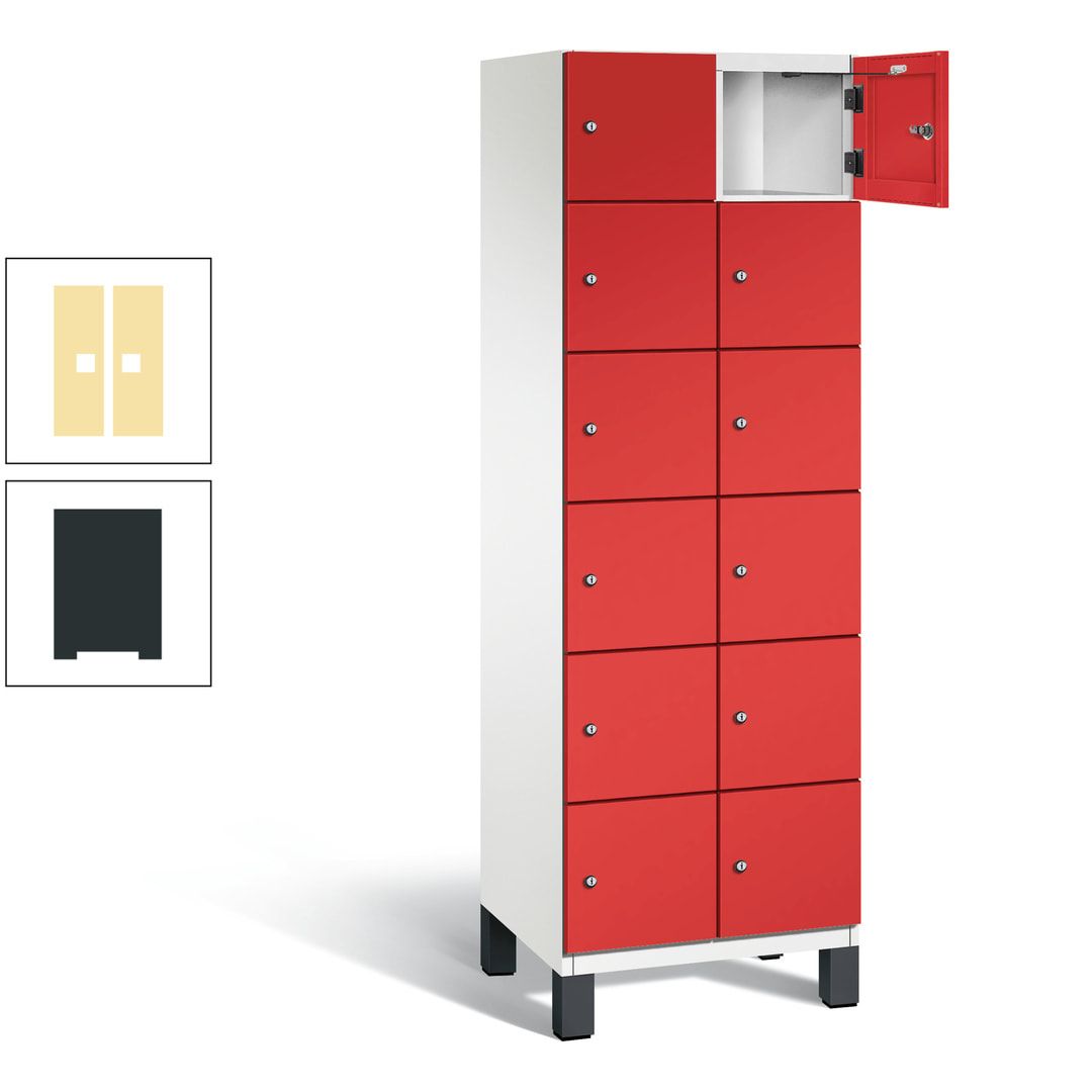 Fächerschrank, Stahlschrank, 12 Fächer, Türöffnungsbegrenzer, Füße, 1.980 x 600 x 525 mm (HxBxT), Korpus anthrazitgrau, Front anthrazitgrau