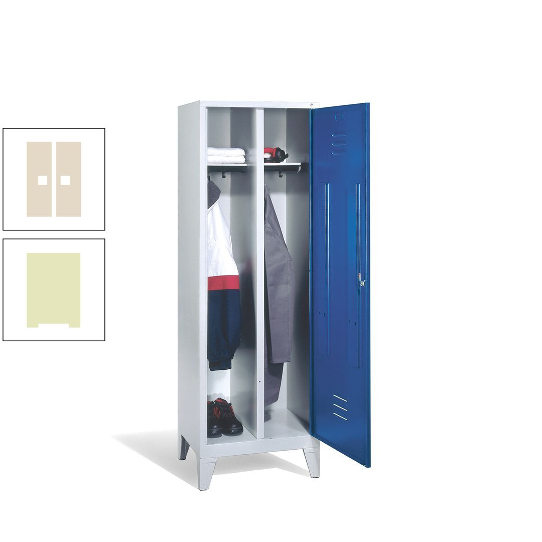 Doppel-Spind mit Großtür, Garderobenschrank mit Füßen, 2 Abteile a 300 mm, Korpus anthrazitgrau, Tür anthrazitgrau, 1.850 x 610 x 500 mm (HxBxT)