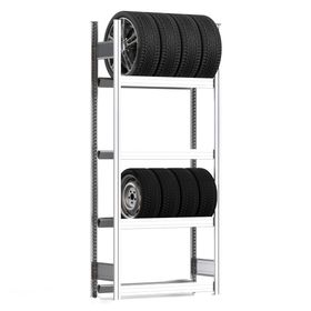 Felgenregal mit Tiefenriegel - 250 kg - 2.000 x 875 x 300 mm (HxBxT) - 4 Ebenen - erweiterbar - Steckregal BERT