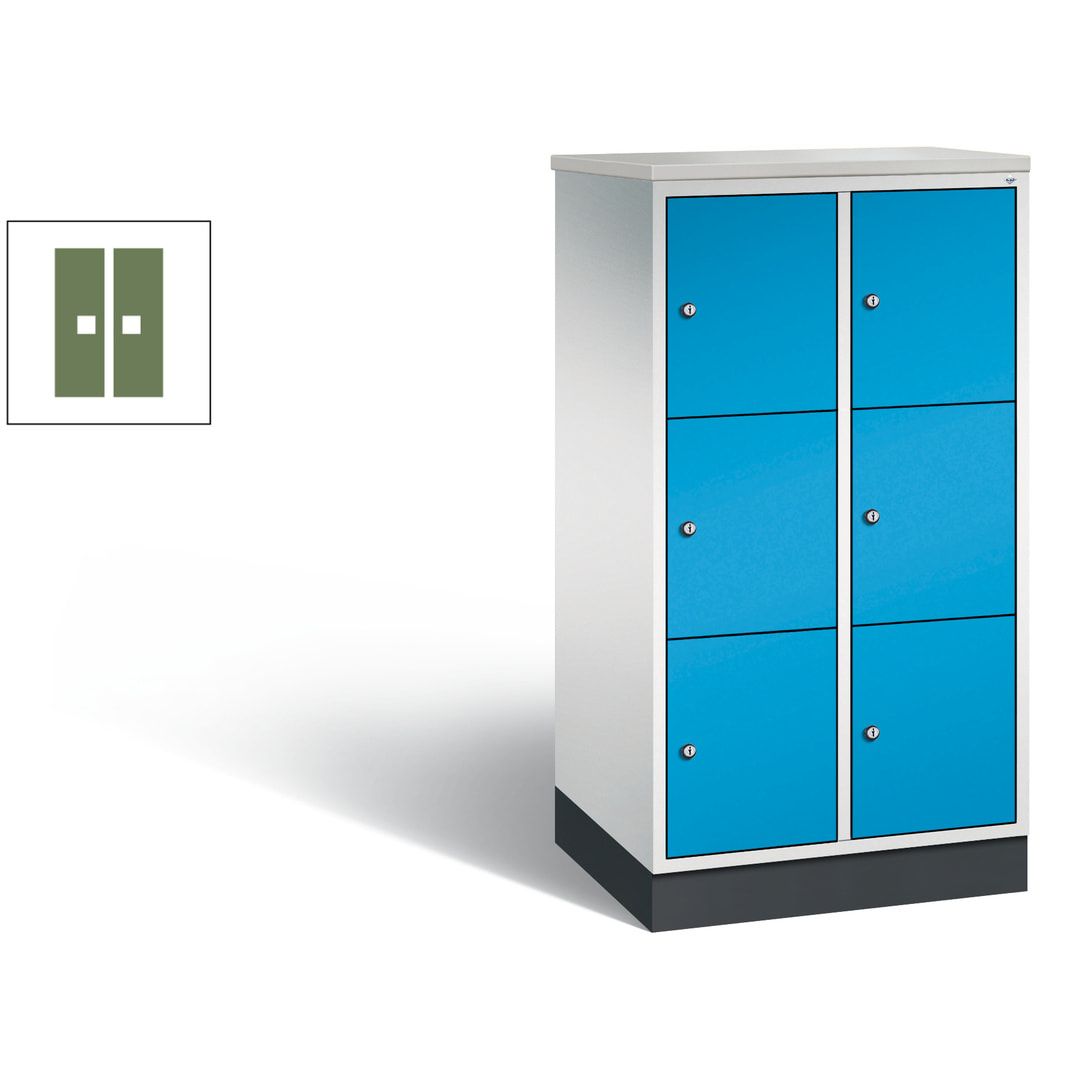 Schließfachschrank, Fächerschrank, 2 Abteile, 6 Fächer, Zylinderschloss, 1.250 x 620 x 500 mm (HxBxT), Korpus Fernblau, Tür anthrazitgrau