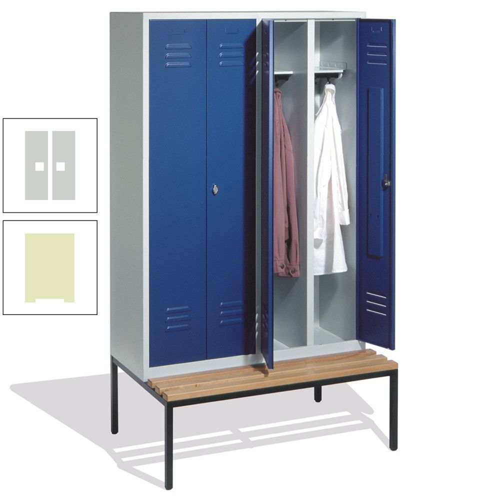 Doppel-Spindschrank, Buche Sitzbank untergebaut, 4 Abteile a 300 mm, Korpus lichtgrau, Tür anthrazitgrau, 2.090 x 1.190 x 815 mm (HxBxT)