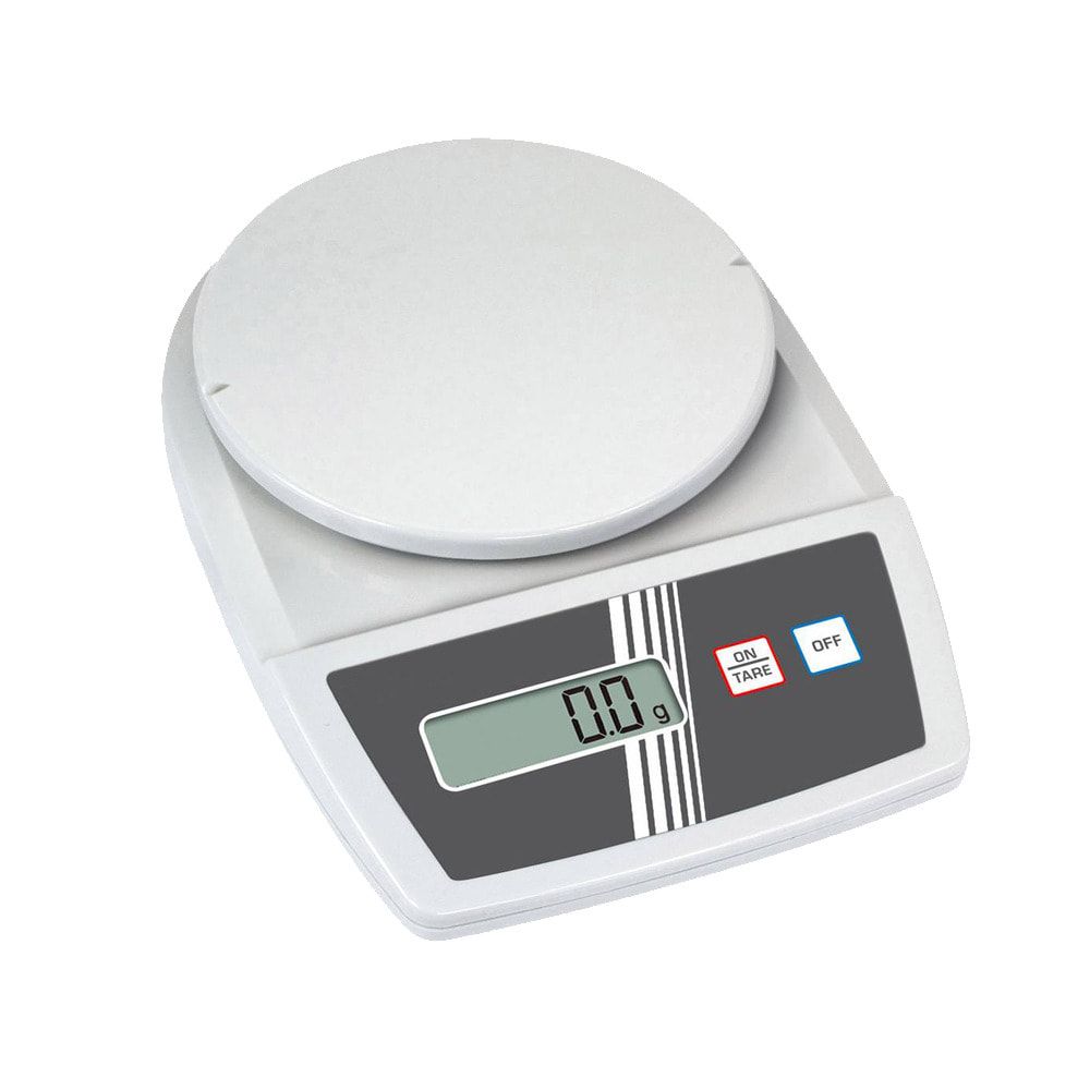 Laborwaage, Briefwaage, Küchenwaage, batteriebetrieben, Wägebereich 2.200 g, Wiegeschritte 1 g, 2-Tasten Bedienung, optionaler Netzbetrieb möglich