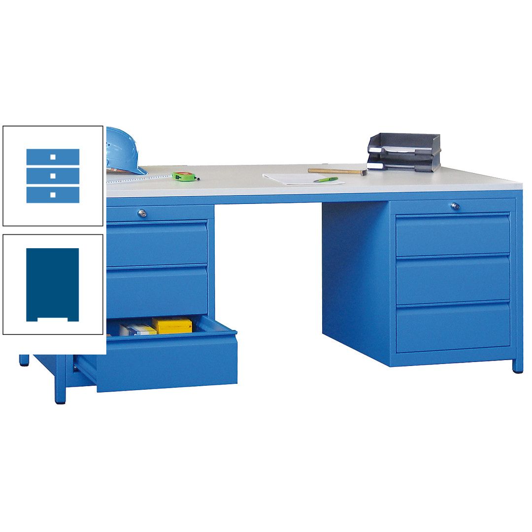 Meisterschreibtisch - 2 Schubladenblöcke - 6 Schubladen - 720 x 1.700 x 800 mm (HxBxT) - anthrazitgrau