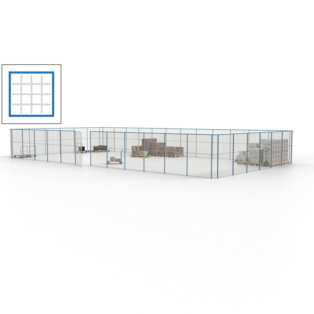 Maschinen Schutzgitter - Hallentrennwand - Sicherheitszaun - Tür - 54 m - 2.200 x 18.400 x 9.400 mm (HxBxT) - enzianblau