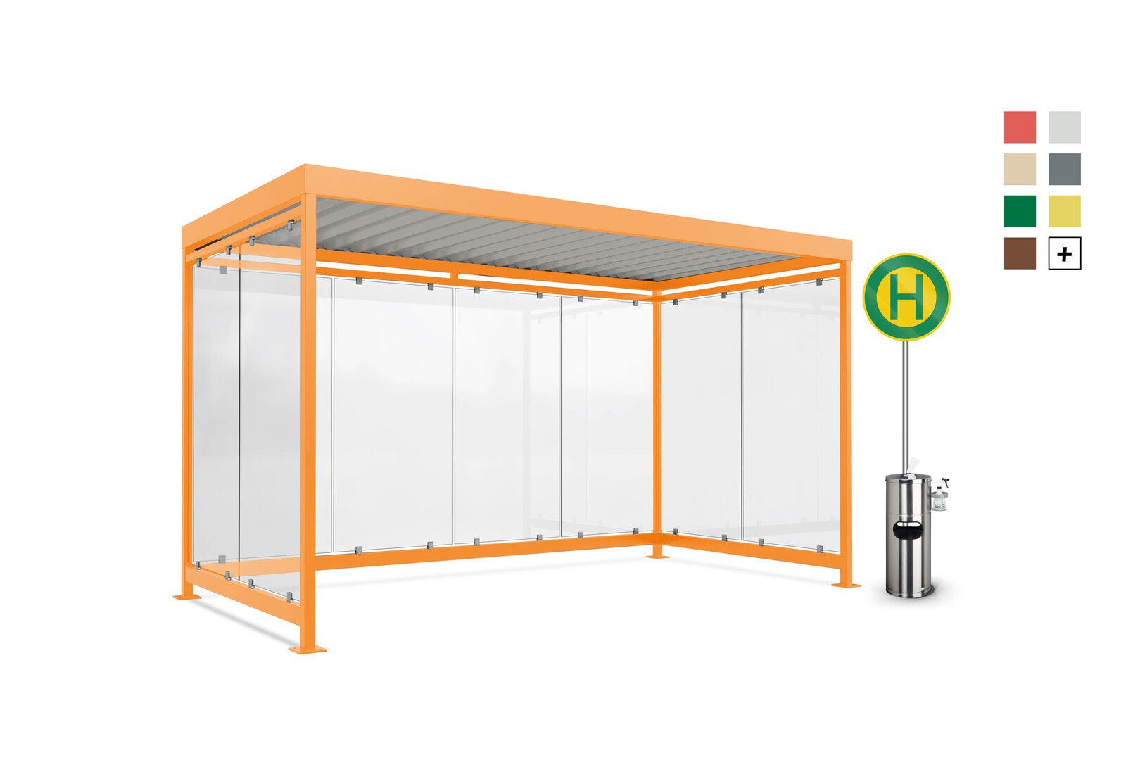 Fahrradunterstand, Raucherunterstand, Bausatz, 12-13 Personen, 2.510 x 4.195 x 2.165 mm (HxBxT), 8 Wände, Maigrün